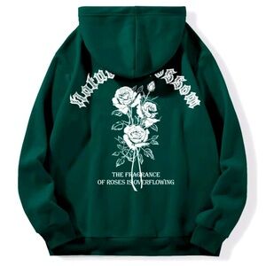 SALE Ivy Green Graphic Floral Rose Hoodie
